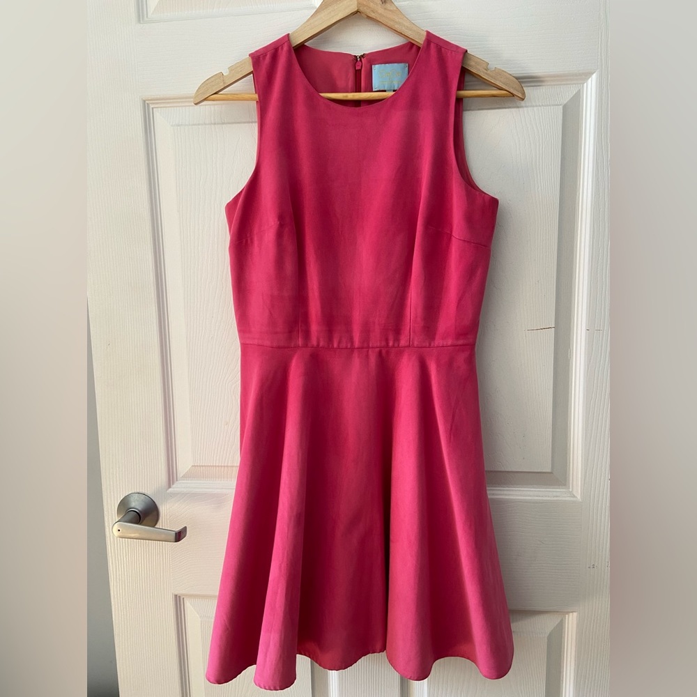 Faux Suede Fit and Flare Pink Dress